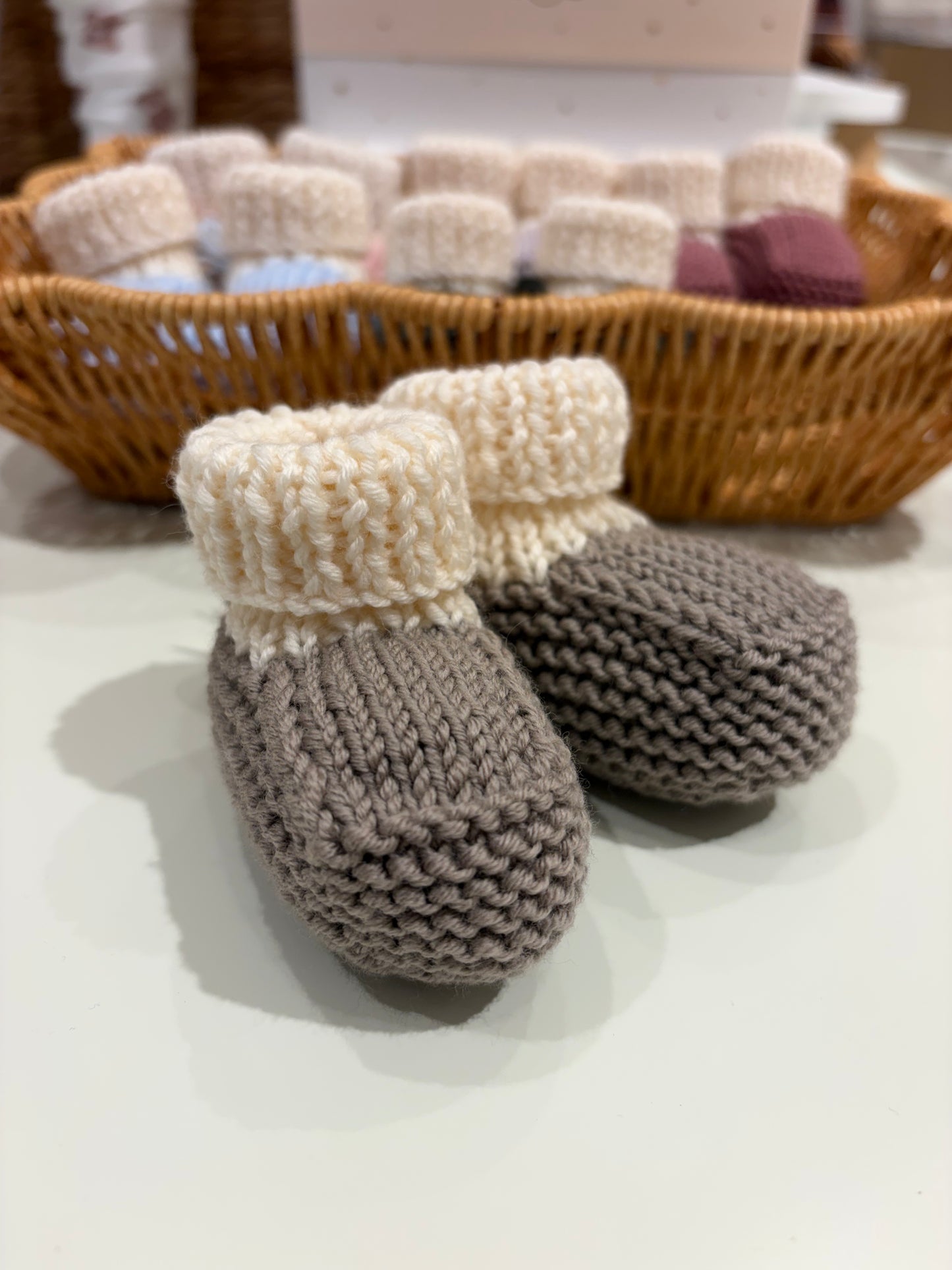 Locally Hand Knitted Aus/NZ Merino Booties - Oatmeal