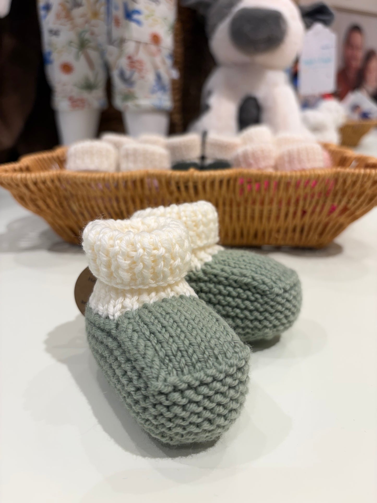 Locally Hand Knitted Aus/NZ Merino Booties - Sage