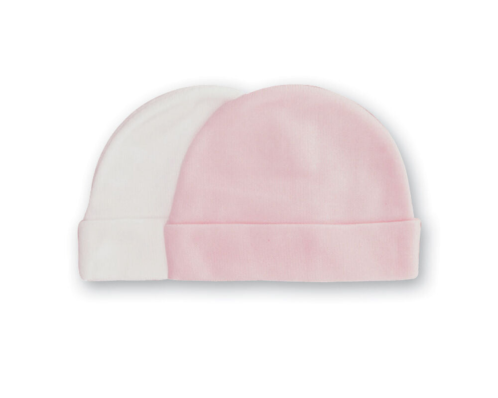 Newborn Bamboo Caps 2pk - Pink/White