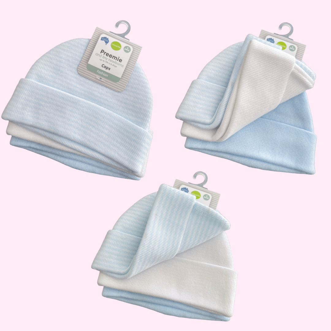 Premmie Caps 3pk - Blue/White