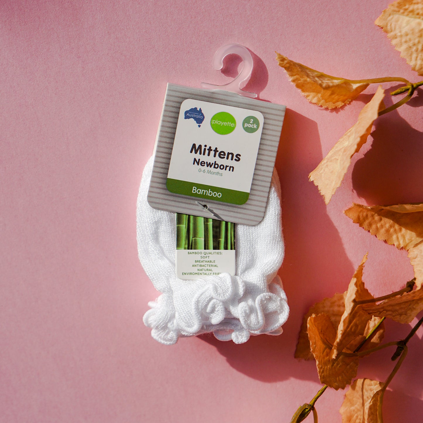 Newborn Bamboo Mittens 2pk - White