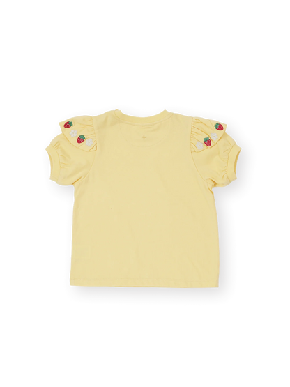 Strawberry Flounce Yellow Shoulder Top