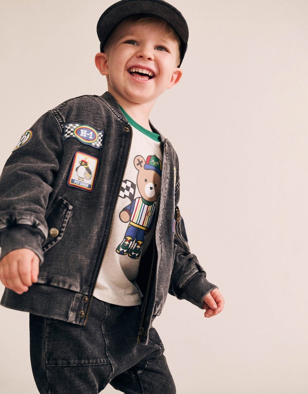 Black Knit Denim Patches Jacket