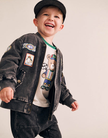 Black Knit Denim Patches Jacket