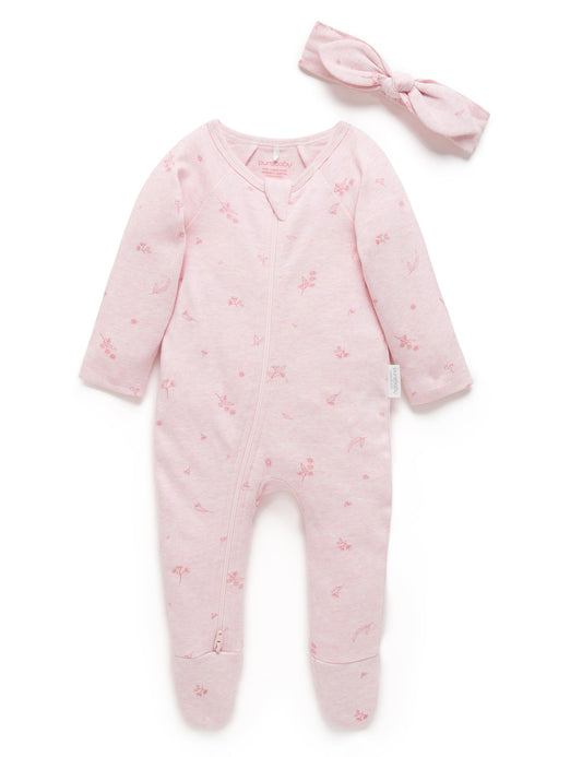 Premmie Zip Growsuit & Headband Set - Blossom