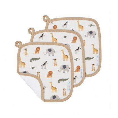 Organic Cotton Wash Cloths 3pk - Wild Animals