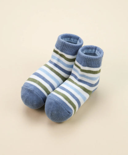 Organic Cotton Baby Socks - Blue & Green Stripe