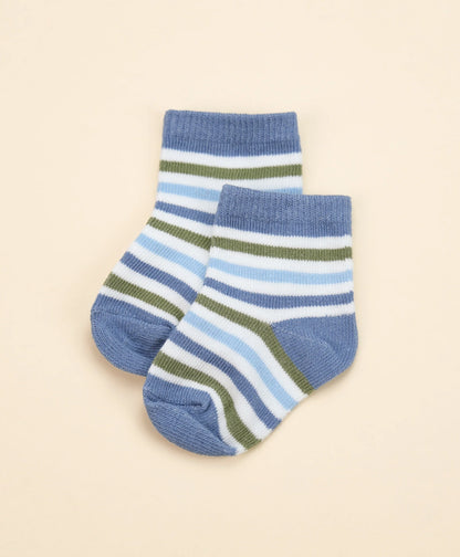 Organic Cotton Baby Socks - Blue & Green Stripe