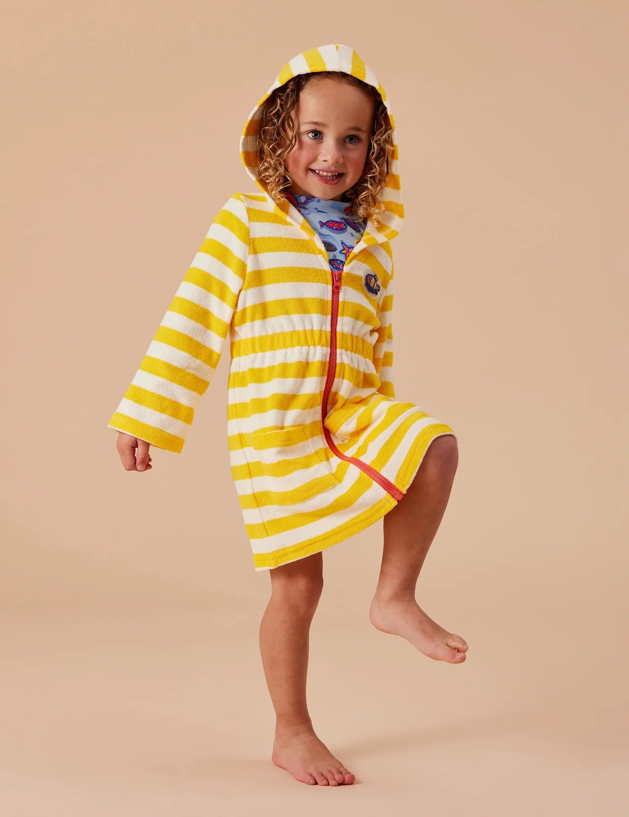 Little Fishy Terry Towelling Cover Up - Lemon Stripe