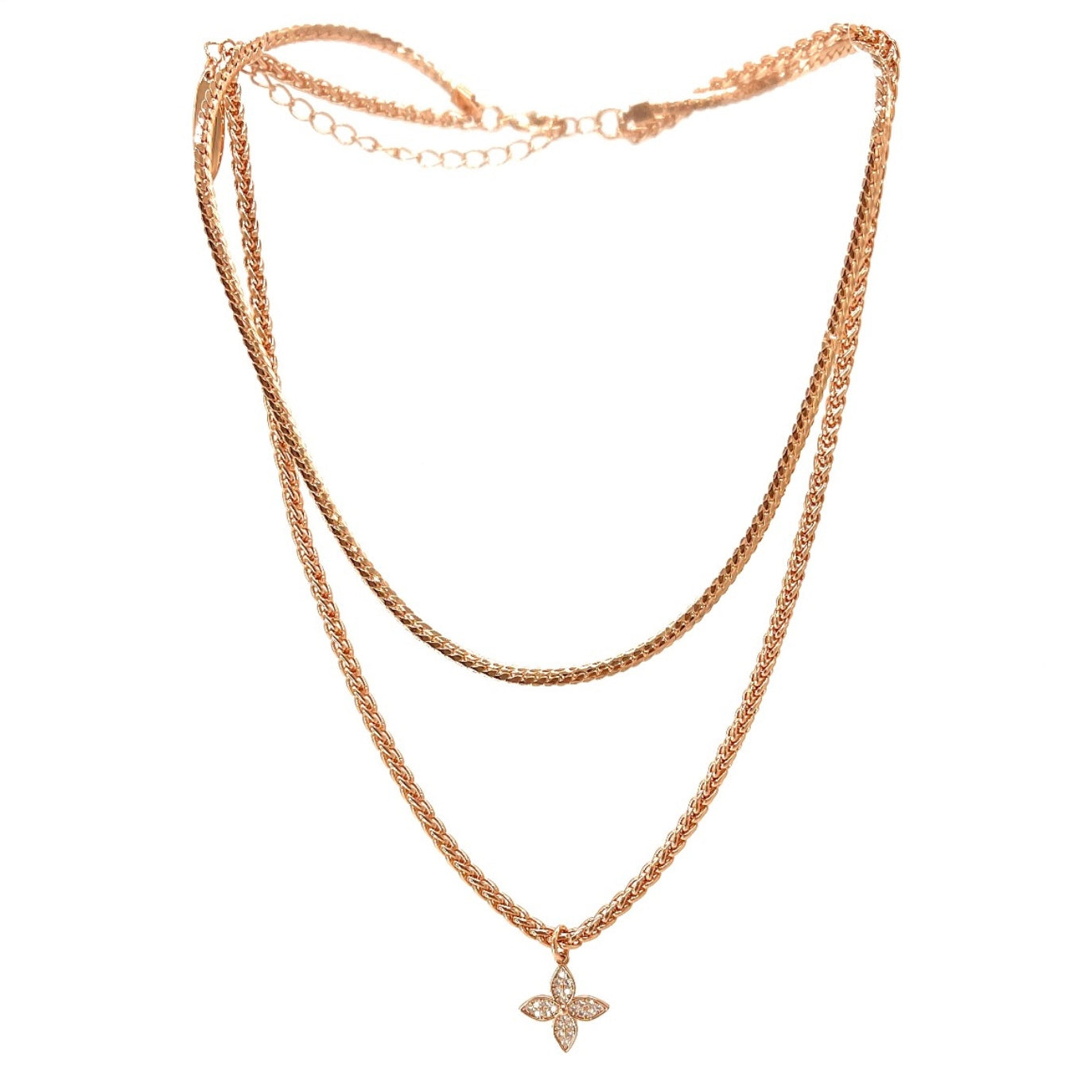 Cross Duo Necklace - Rose Gold