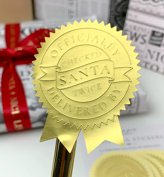 Delivered By Santa Christmas Embossed Rosette Stickers