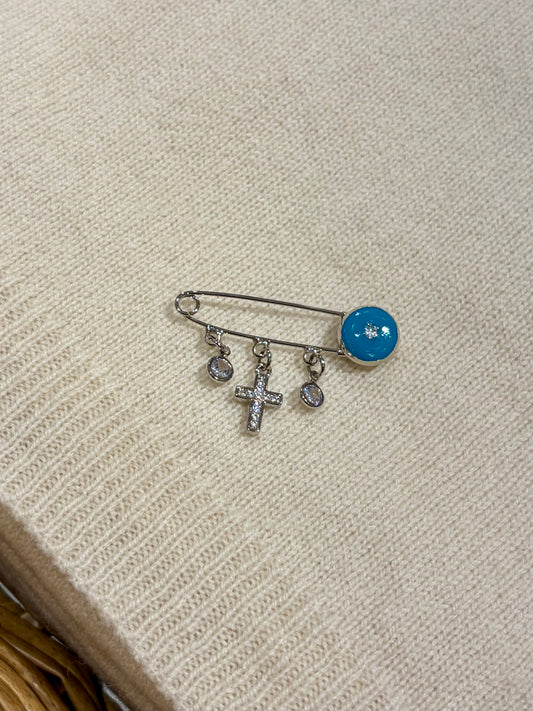 Baby Protection Teal/Silver Cross Pin