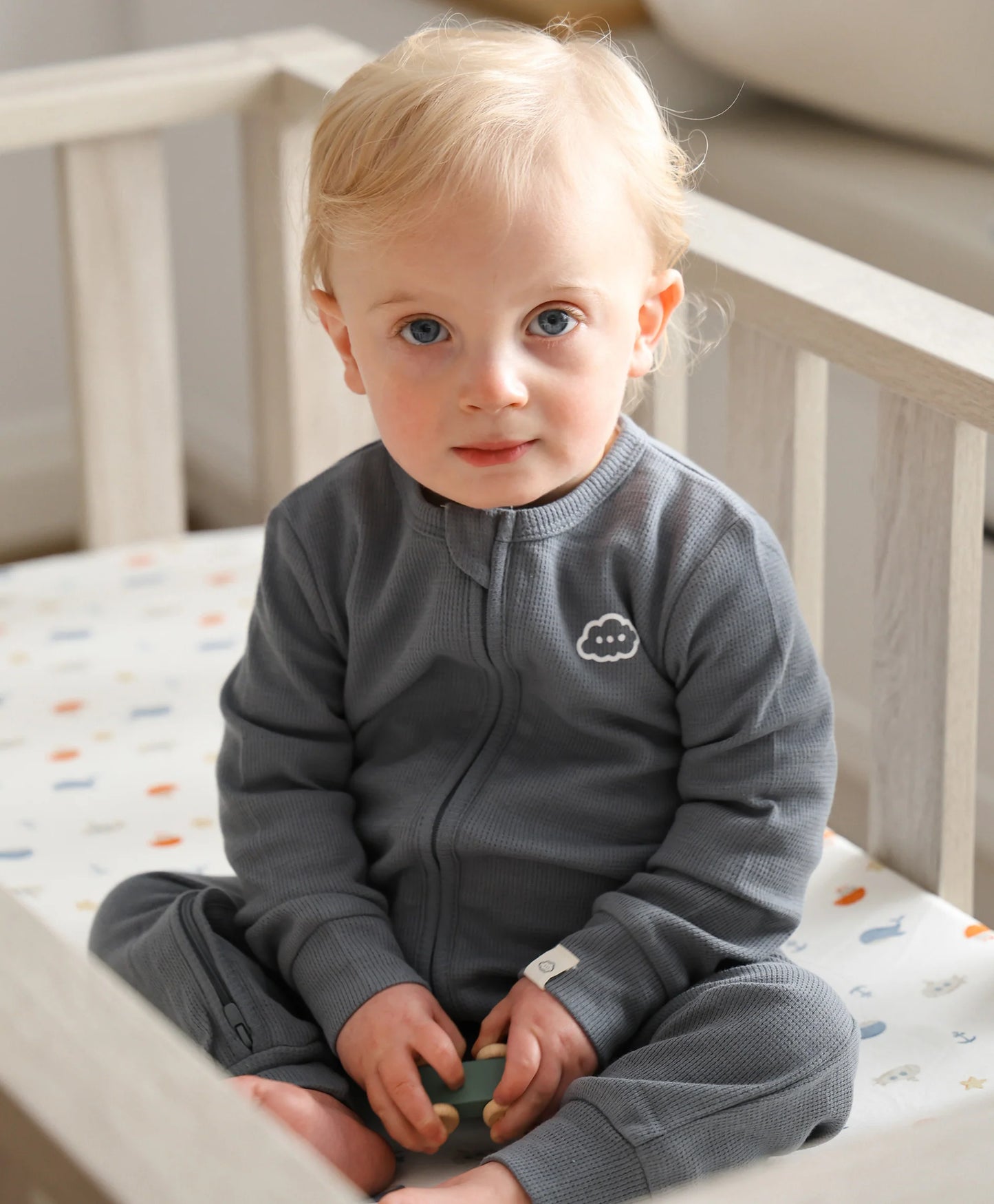 Organic Cotton Waffle Growsuit - Charcoal Blue