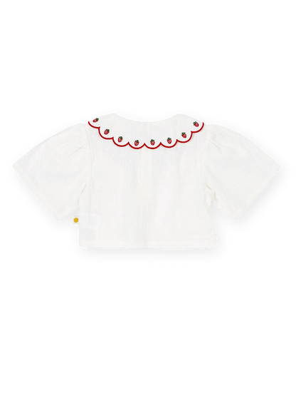 Scallop Collar Strawberry Cropped Blouse
