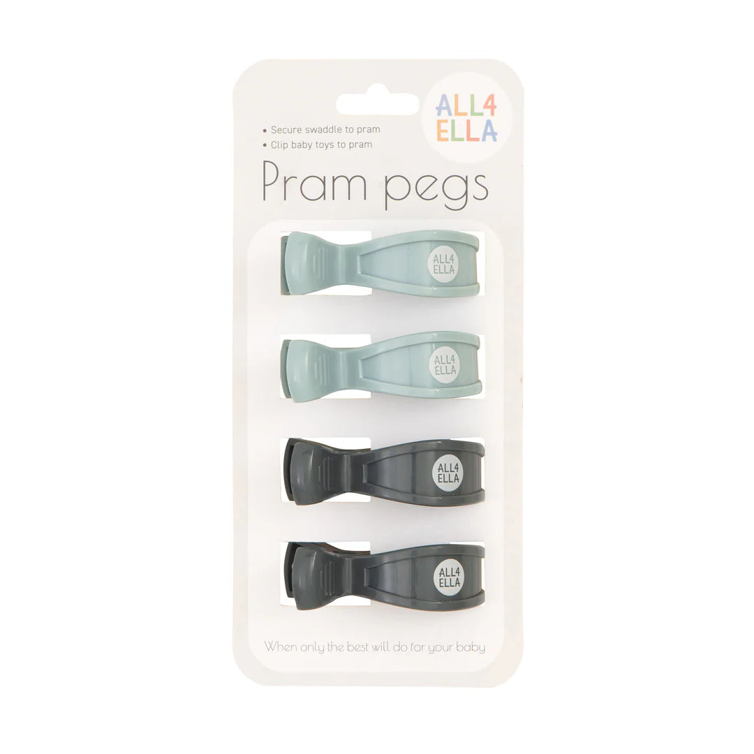Pram Pegs 4pk - Blue & Charcoal