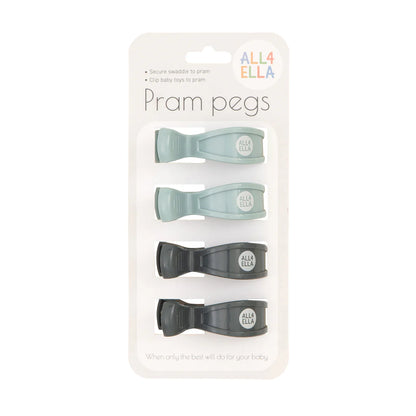 Pram Pegs 4pk - Blue & Charcoal