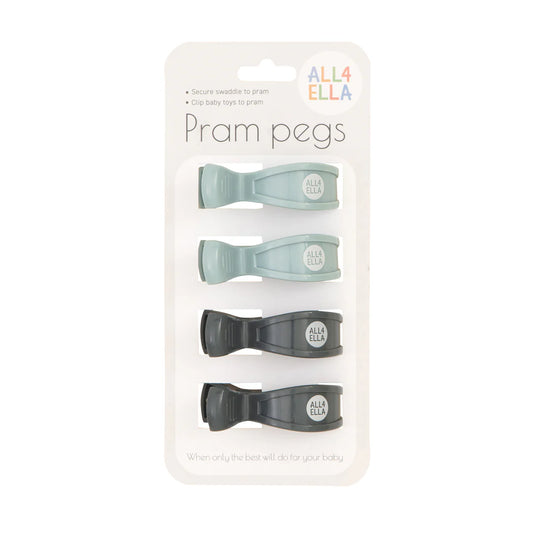 Pram Pegs 4pk - Blue & Charcoal