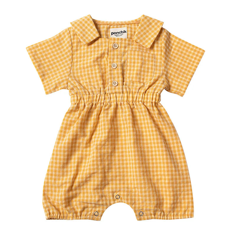 Collared Gingham Romper - Mustard