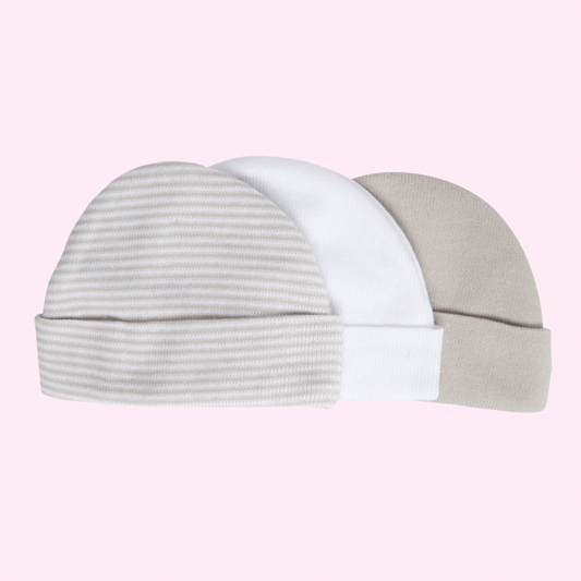 Premmie Caps 3pk - Grey/White