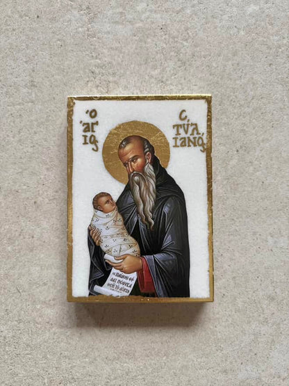 St. Stylianos Icon - White Marble