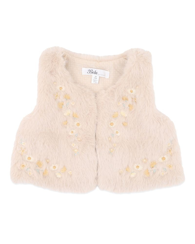 Winnie Embroidered Floral Faux Fur Vest - 4Y