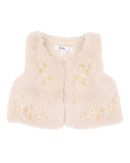 Winnie Embroidered Floral Faux Fur Vest - 4Y