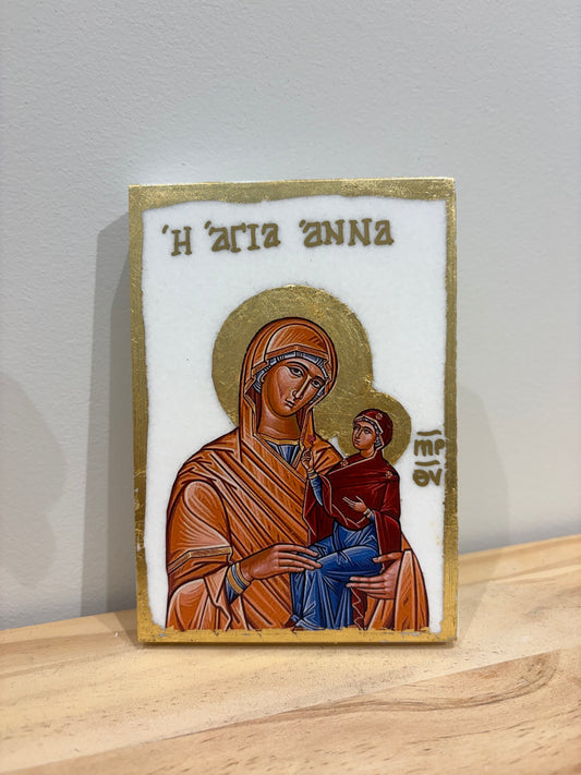 St. Anna Holding Baby Mary - White Marble