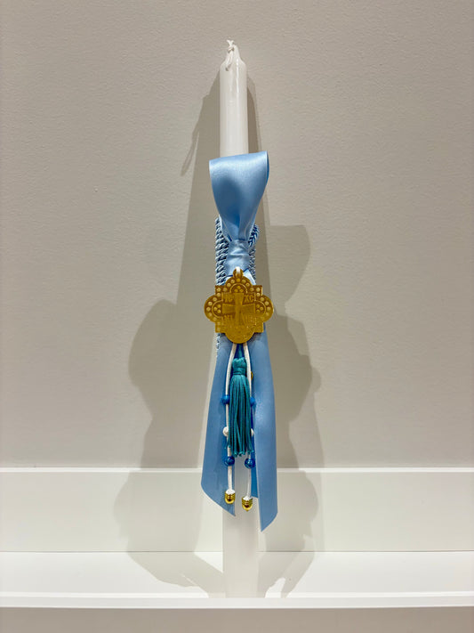 Gold ICXC NIKA Baby Blue Rope Greek Easter Candle/Lambatha
