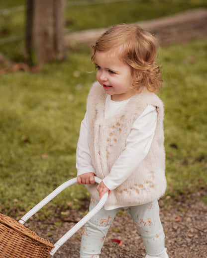 Winnie Embroidered Floral Faux Fur Vest - 4Y