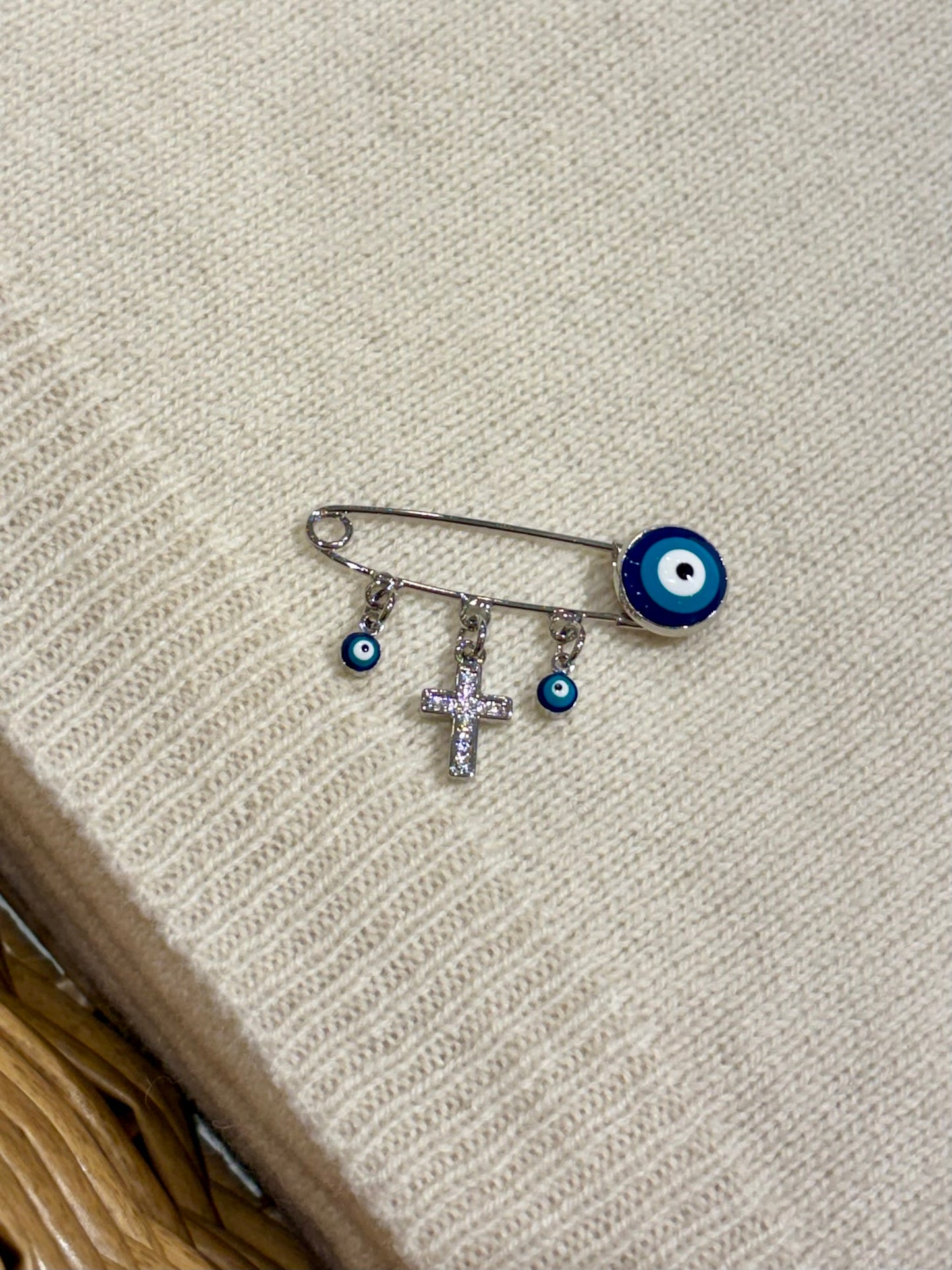 Baby Protection Mati & Cross Blue/Silver Pin