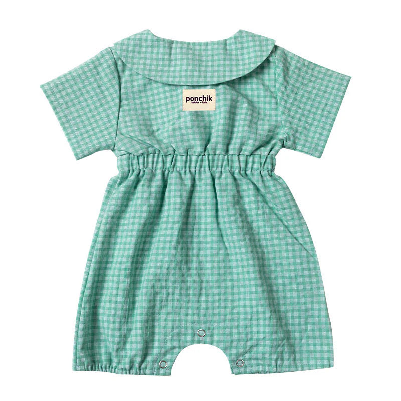 Collared Gingham Romper - Apple Green