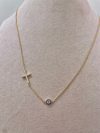 Eye & Cross Necklace - Gold