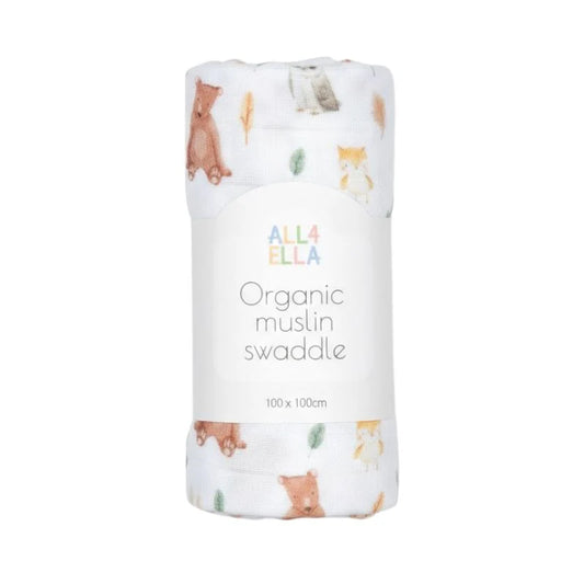 Organic Cotton Muslin Swaddle - Forest Friends
