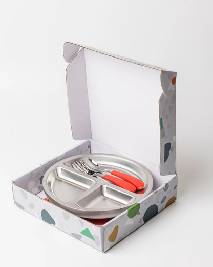 18/8 Stainless Toddler Plate with Silicone Suction Base & Cutlery Set - Pink