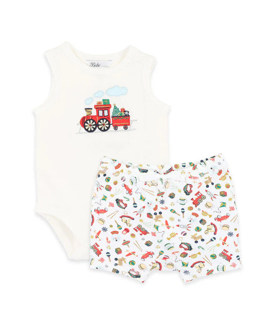 Festive Train Singletsuit Shorts Set