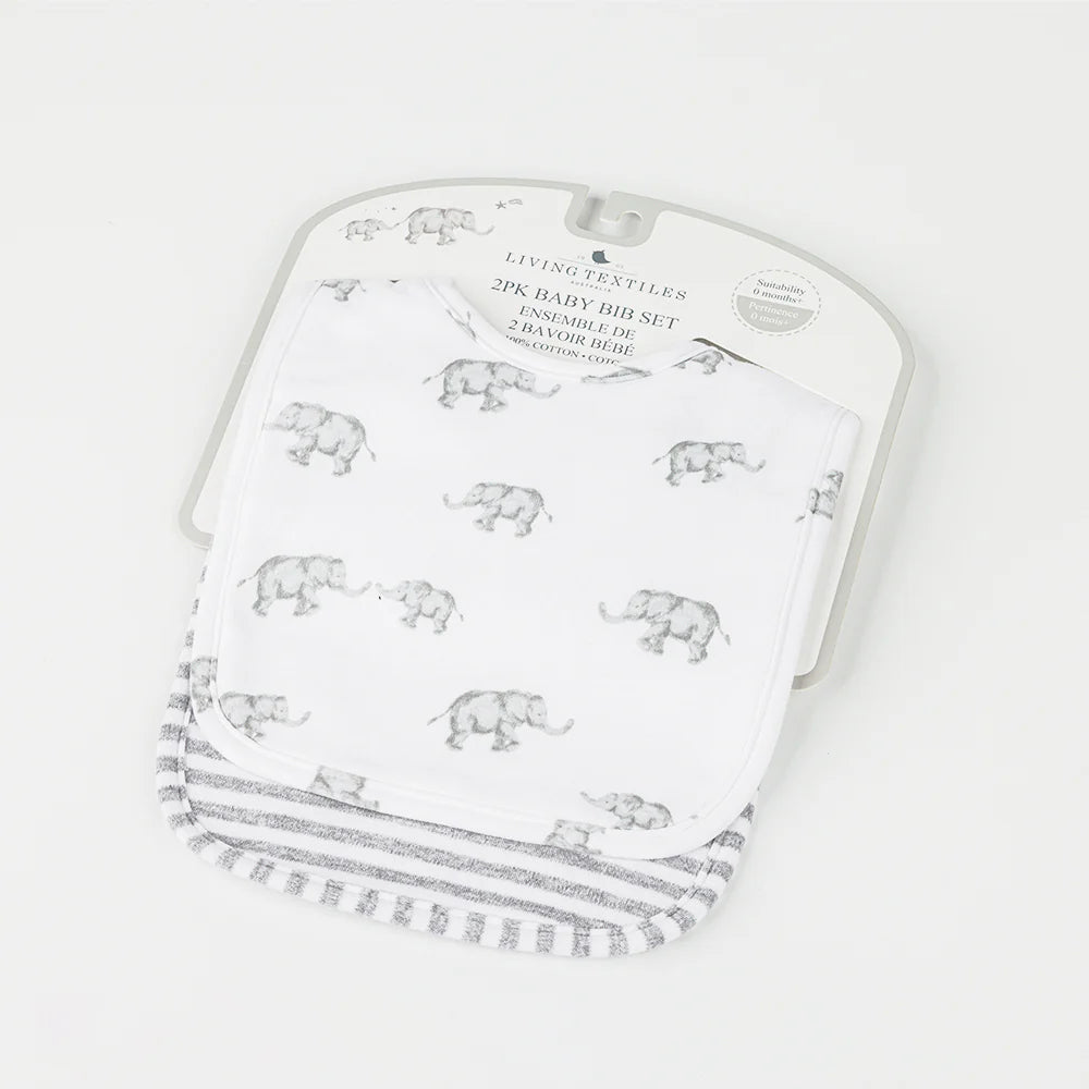 Elephants Cotton Baby Bibs 2pk