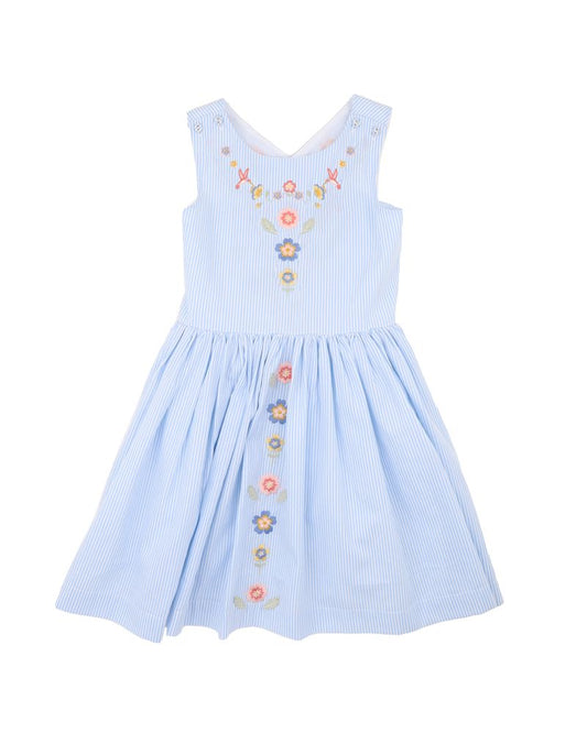 Songbird Stripe Embroidered Cross Back Dress