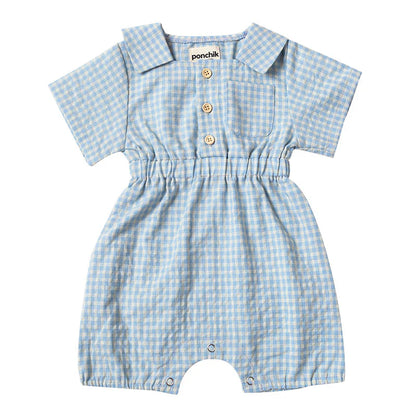 Collared Gingham Romper - Baby Blue