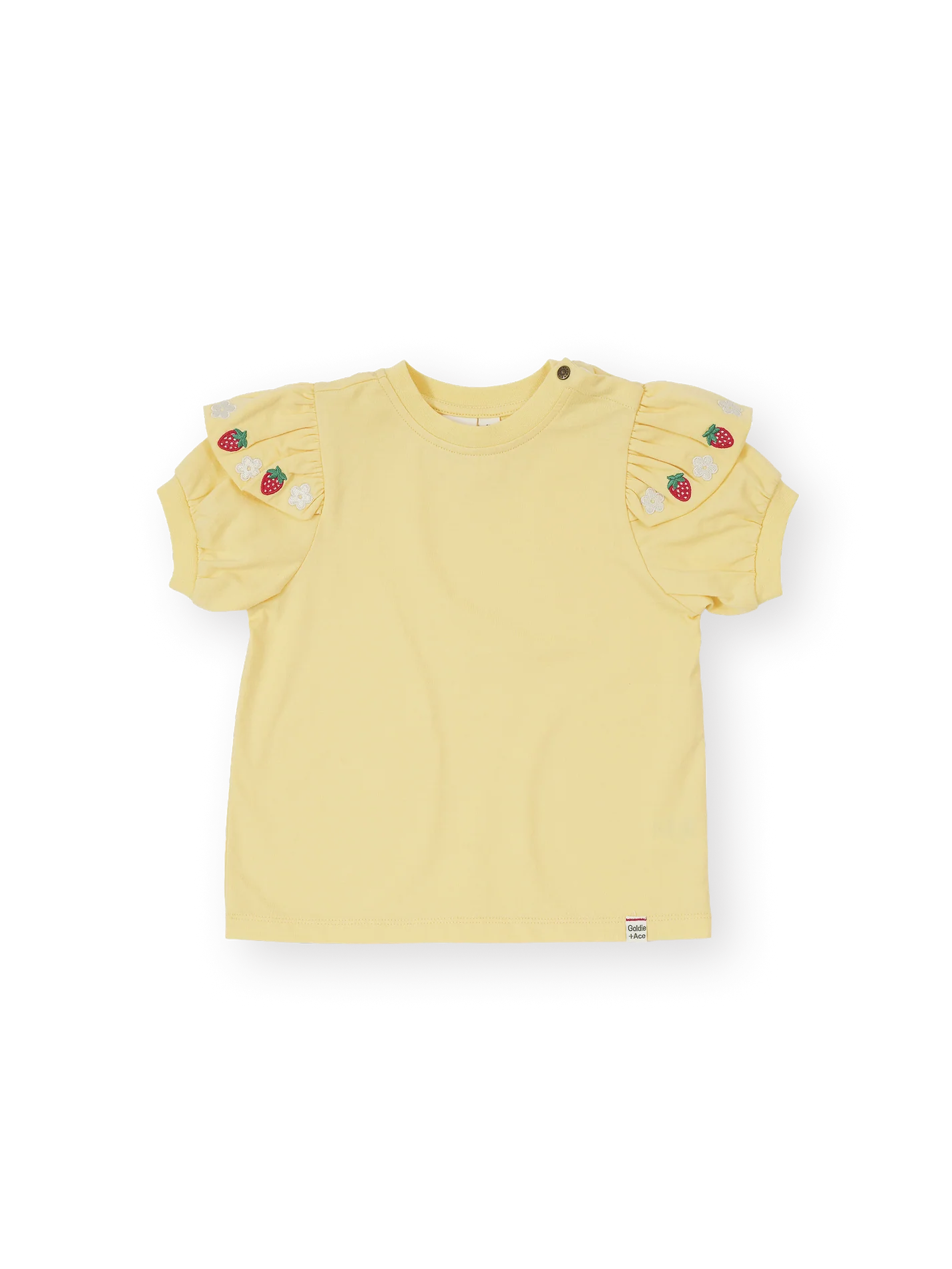Strawberry Flounce Yellow Shoulder Top
