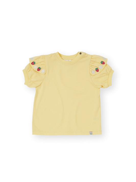 Strawberry Flounce Yellow Shoulder Top