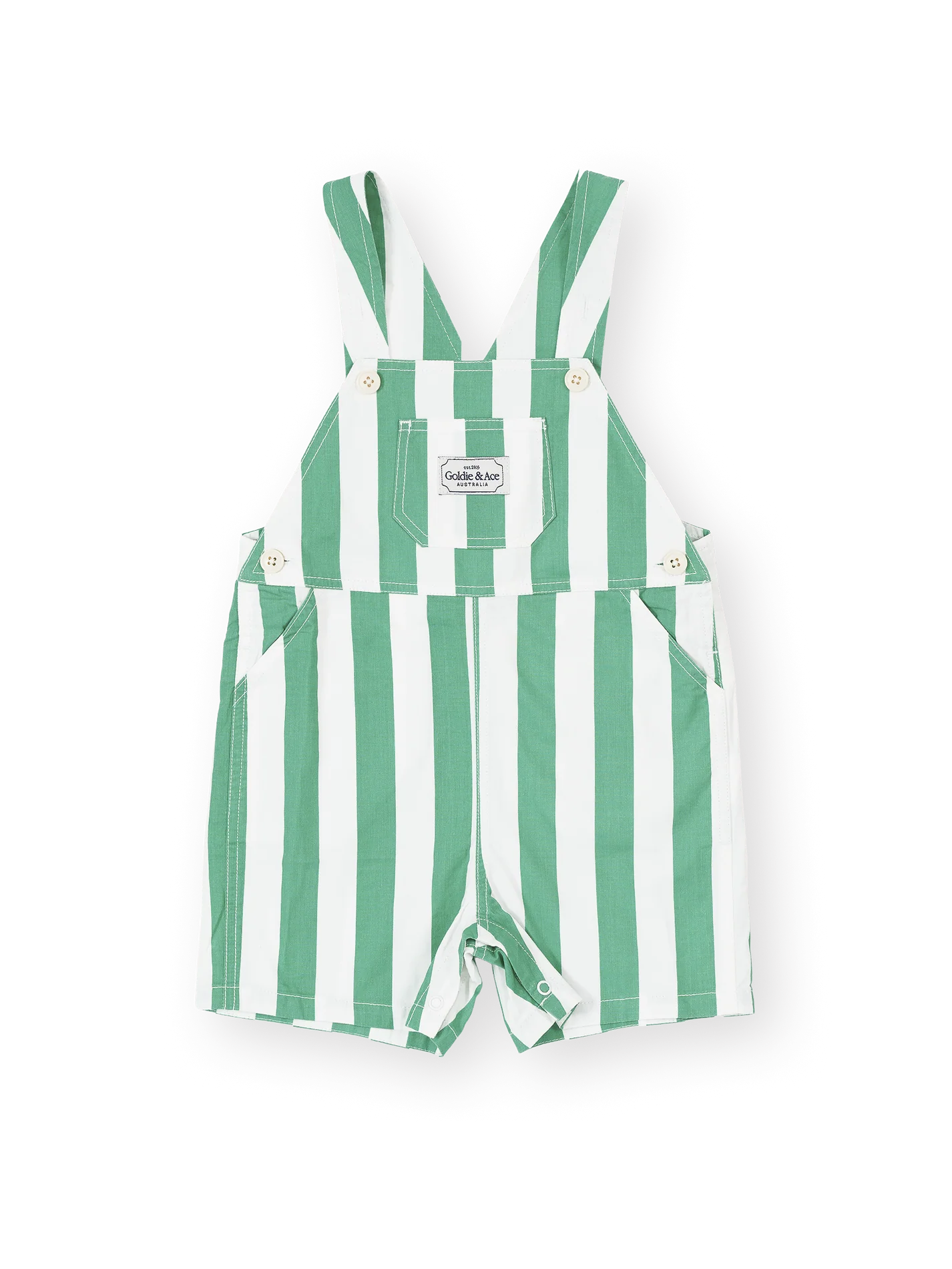 Happy Stripe Green & White Button Burton Overall
