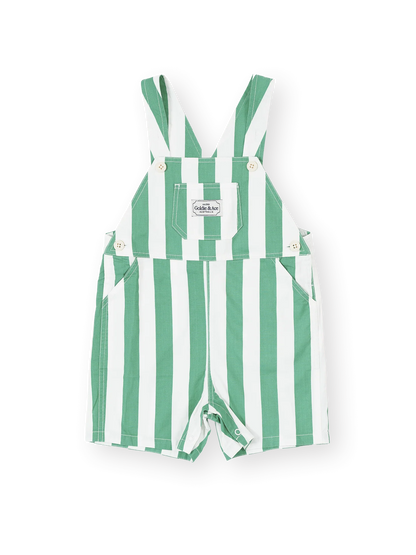 Happy Stripe Green & White Button Burton Overall