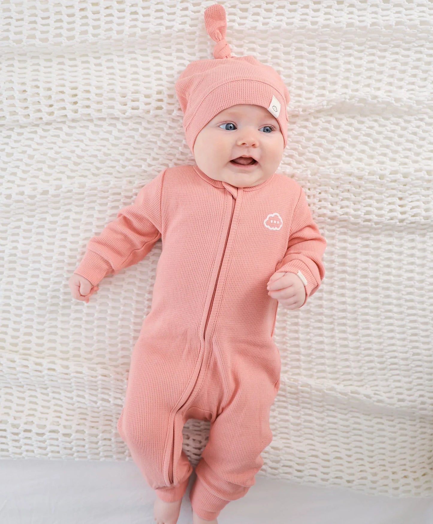 Organic Cotton Waffle Beanie - Blush Pink