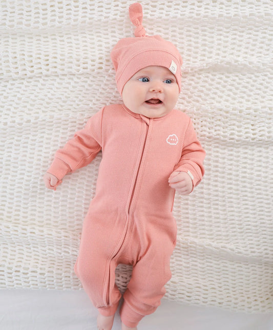 Organic Cotton Waffle Beanie - Blush Pink