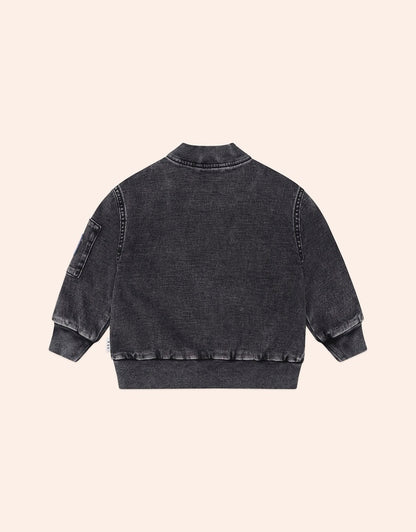 Black Knit Denim Patches Jacket