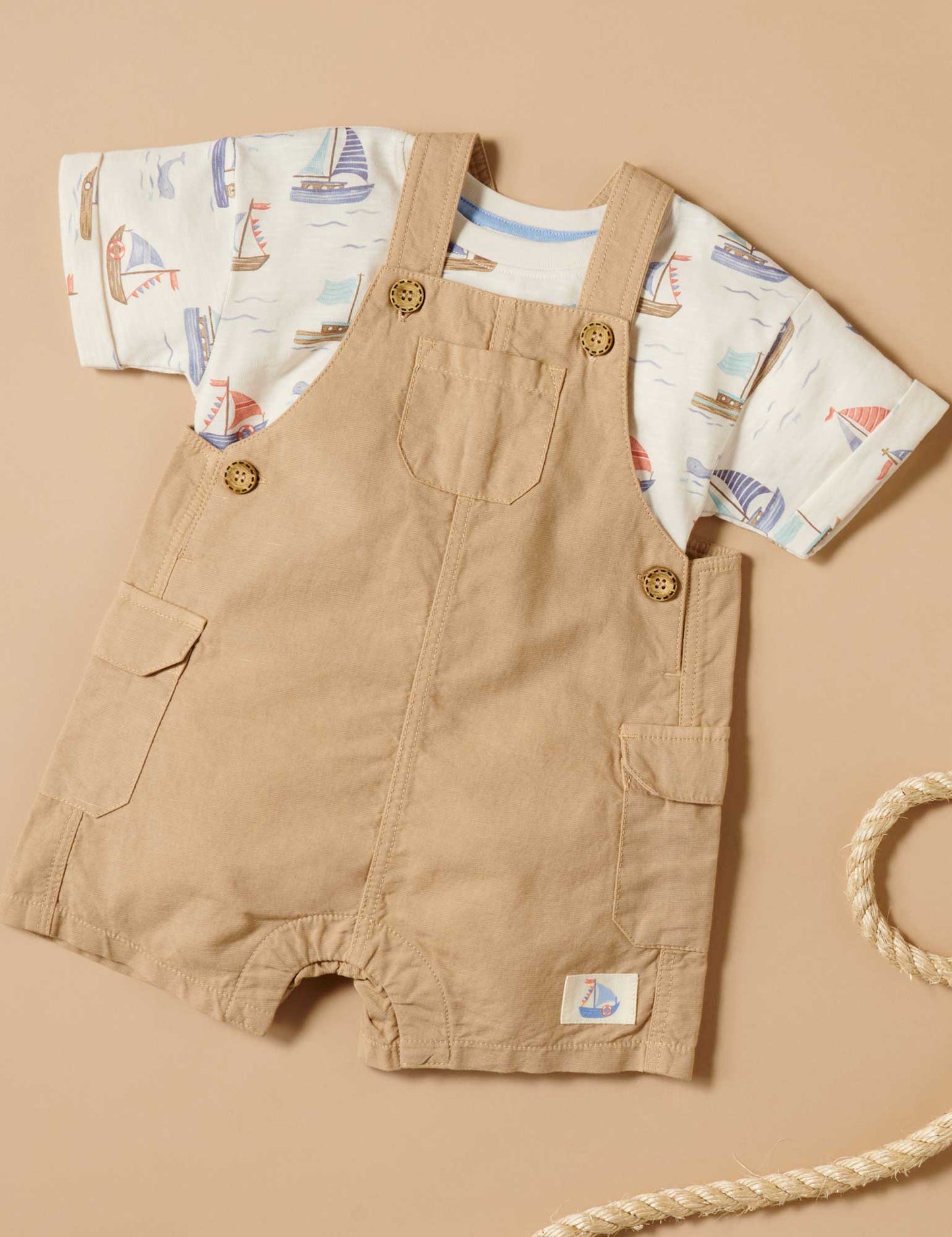 Linen Blend Overall Set