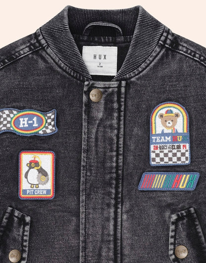 Black Knit Denim Patches Jacket
