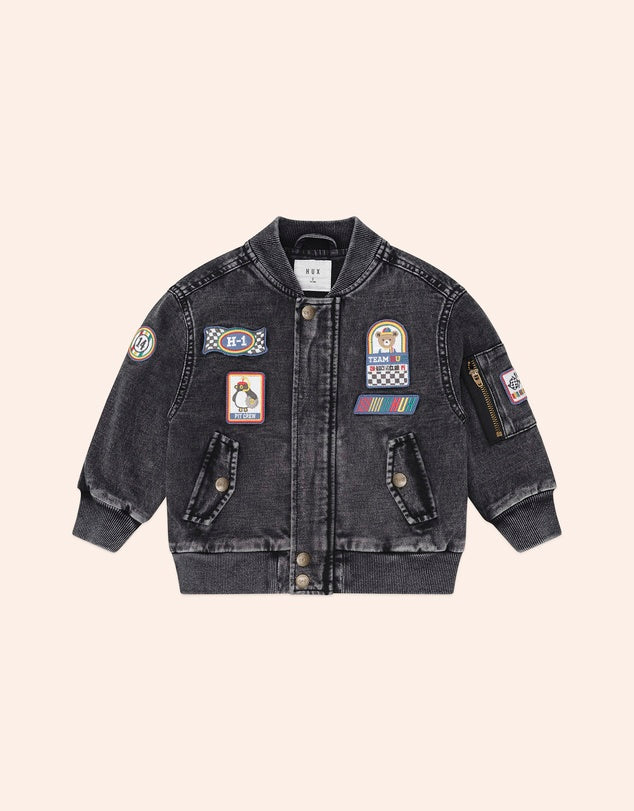 Black Knit Denim Patches Jacket