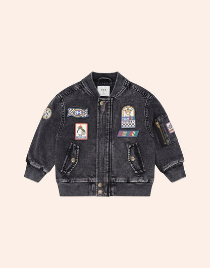 Black Knit Denim Patches Jacket