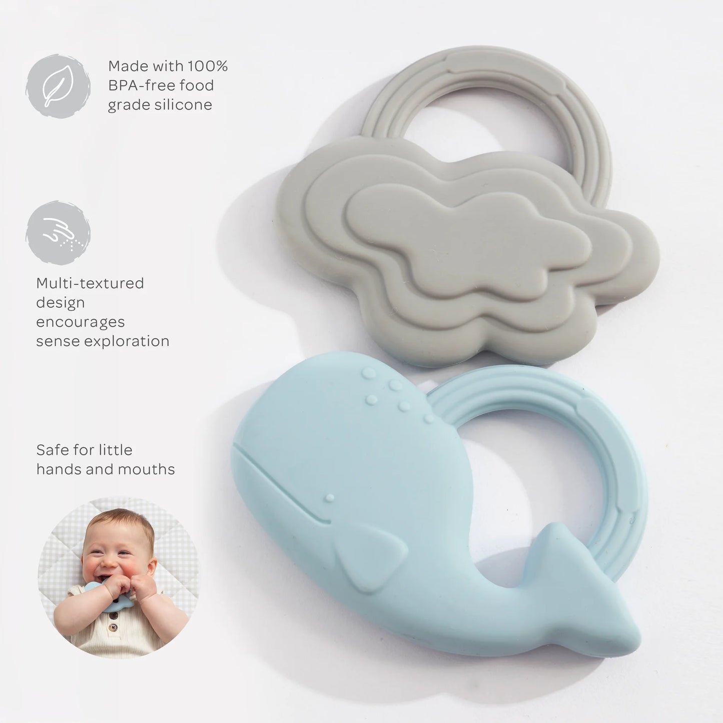 Silicone Teether 2pk - Whale & Cloud